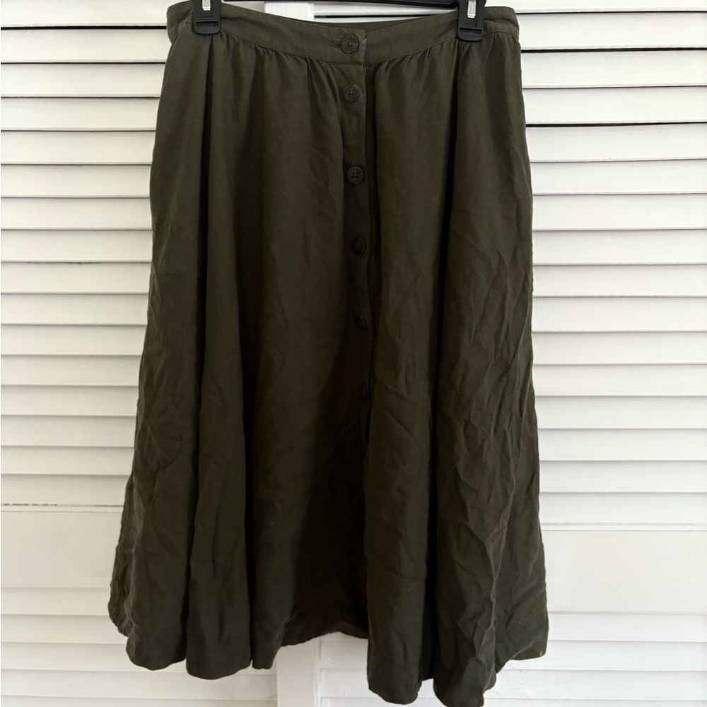 Fat Face Olive Green Button-Front Skirt size 6